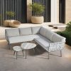 Bộ sofa sân vườn góc L khung nhôm dây đan hiện đại kèm bàn trà mặt đá, phù hợp ngoài trời