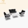Bộ sofa sân vườn 4 món khung nhôm trắng, nệm đen hiện đại