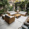 Bộ sofa sân vườn gỗ tự nhiên 4 món, nệm ghi sáng, phong cách hiện đại