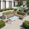 Bộ sofa sân vườn nhôm sơn tĩnh điện chữ L kèm bàn kính, đặt ngoài trời cạnh hồ bơi sang trọng