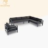 Bộ sofa sân vườn nhôm chữ L hiện đại, nệm màu ghi đen, phù hợp ngoài trời