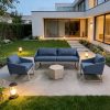 Bộ sofa sân vườn khung nhôm, nệm xanh dương đặt ngoài trời biệt thự sang trọng