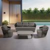 Bộ sofa sân vườn 4 món khung nhôm đan dây rope màu xám hiện đại, gồm sofa dài, 2 ghế đơn và bàn trà