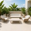 Bộ sofa sân vườn khung nhôm đan dây rope 4 món, phong cách tối giản hiện đại, đặt ngoài trời