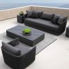 Bộ sofa sân vườn hiện đại khung nhôm, nệm xám đậm, bàn trà mặt giả đá sang trọng ngoài trời