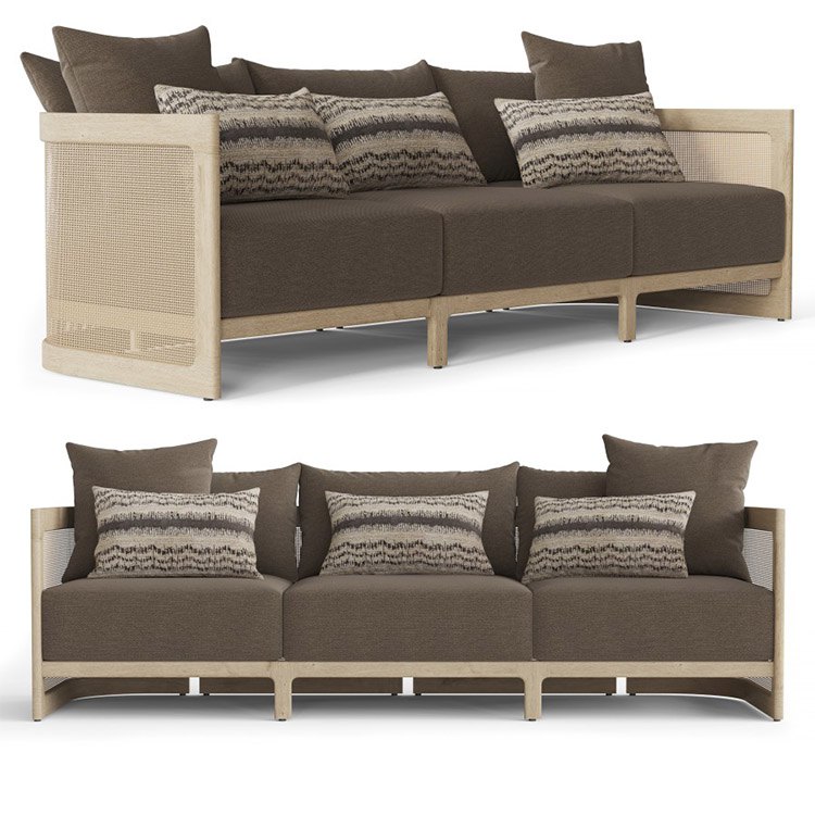 Bộ sofa sân vườn gỗ teak 3 chỗ ngồi, nệm nâu socola, phong cách hiện đại