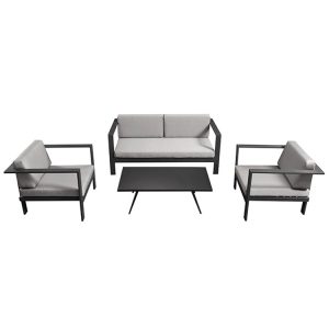 Bộ sofa sân vườn khung nhôm 4 món hiện đại, màu xám đen