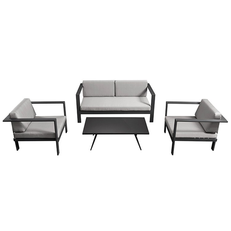 Bộ sofa sân vườn khung nhôm 4 món hiện đại, màu xám đen