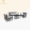 Bộ sofa sân vườn 4 món khung nhôm hiện đại, nệm ghi sáng, phù hợp ngoài trời