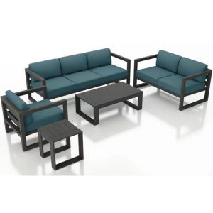 Bộ sofa sân vườn hiện đại khung nhôm nệm xanh dương, 5 món