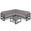 Bộ sofa sân vườn góc L khung nhôm, nệm ghi xám hiện đại