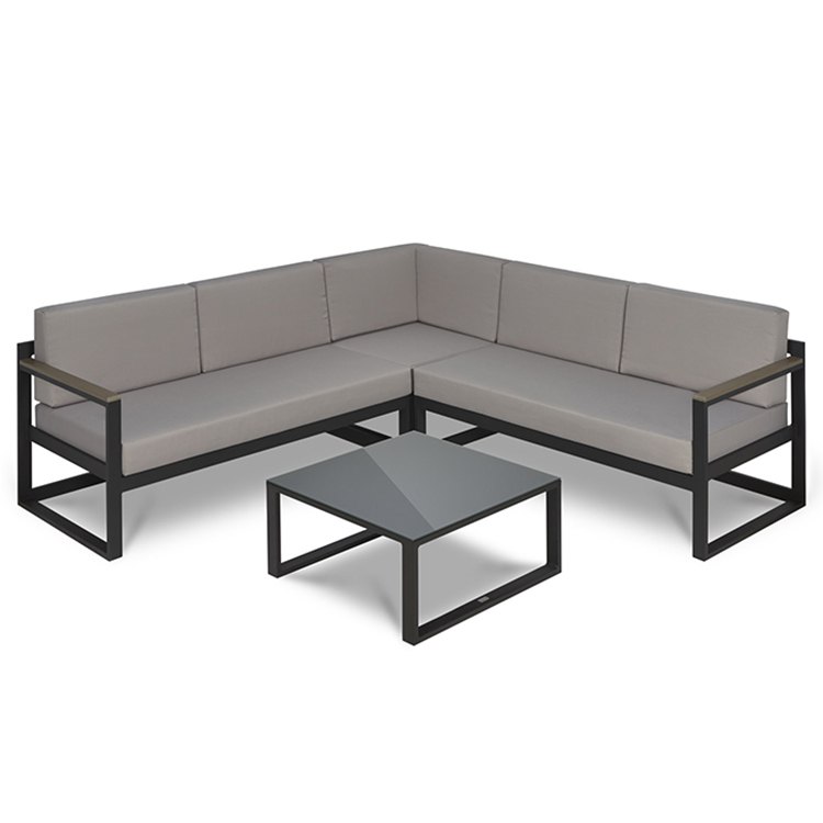 Bộ sofa sân vườn góc L khung nhôm, nệm ghi xám hiện đại