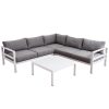 Bộ sofa sân vườn góc L khung nhôm trắng, nệm ghi xám hiện đại