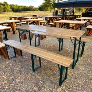Bộ bàn ghế ngoài trời gỗ gập khung sắt dùng cho sự kiện, picnic