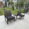 Bộ bàn ghế sân vườn 3 món giả mây khung sắt, nệm đen, đặt ngoài trời sang trọng