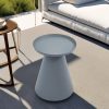 Bàn trà ngoài trời nhôm sơn tĩnh điện màu xám, thiết kế hiện đại đặt cạnh sofa