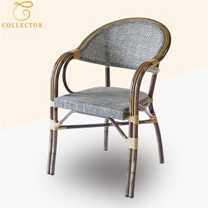 Ghế cafe ngoài trời khung nhôm giả tre đan dây nhựa mây phong cách Pháp