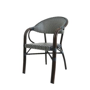 Ghế sân vườn nhôm giả mây phong cách Pháp, phối màu đen trắng sang trọng