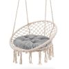 Ghế xích đu treo ngoài trời đan dây thừng cotton màu kem, nệm tròn màu ghi