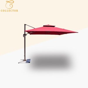 Ô dù ngoài trời lệch tâm vuông màu đỏ, khung nhôm chắc chắn, phù hợp sân vườn, quán cafe