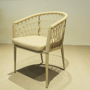 Ghế sân vườn nhôm đan dây rope hiện đại, nệm ngồi màu be