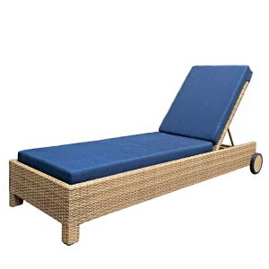 Ghế tắm nắng hồ bơi giả mây khung nhôm, nệm xanh navy sang trọng