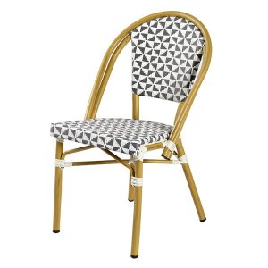 Ghế cafe sân vườn khung nhôm, đan dây giả mây họa tiết trắng đen sang trọng