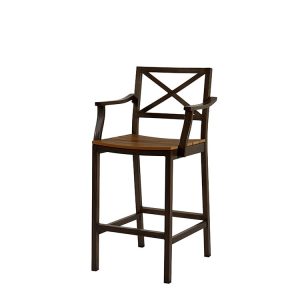 Ghế bar ngoài trời khung nhôm màu nâu gỗ, lưng tựa cao sang trọng
