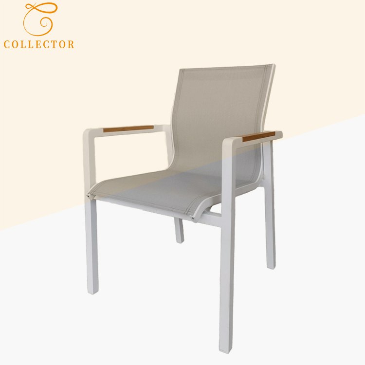Ghế sân vườn nhôm sơn tĩnh điện lưới Teslin, tay vịn vân gỗ hiện đại