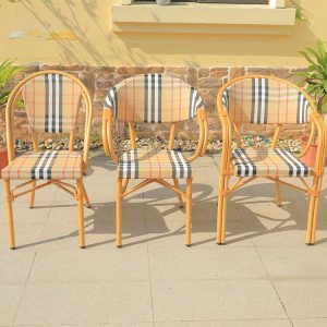 3 ghế ngoài trời khung nhôm, dây đan caro, phù hợp sân vườn