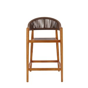 Ghế bar ngoài trời nhìn trực diện, lưng tựa dây đan chắc chắn