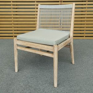 Ghế gỗ teak đan dây rope, nệm dày, phong cách hiện đại cho sân vườn