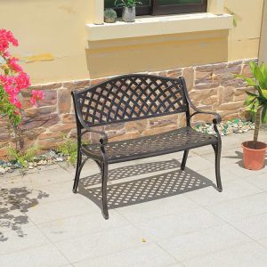 Ghế băng nhôm ngoài trời lưng tựa đan chéo hiện đại, bền đẹp cho không gian ngoài trời