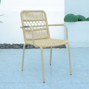 Ghế nhôm đan dây rope màu be, thiết kế hiện đại, phù hợp sân vườn