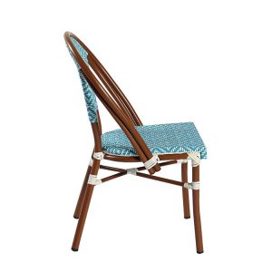 Ghế sân vườn nhôm giả mây xanh trắng nhìn ngang
