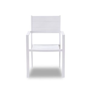 Ghế nhôm trắng nhìn trực diện, thiết kế tối giản