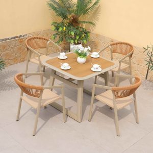 Bộ bàn vuông 4 ghế dây rope nhựa, khung nhôm sơn tĩnh điện, phù hợp sân vườn