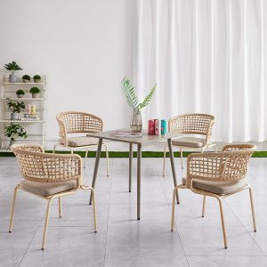 Bộ bàn ăn ngoài trời 4 ghế 1 bàn, ghế đan dây kèm nệm ngồi, phong cách hiện đại