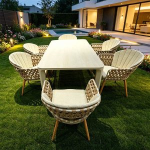 Bộ bàn ghế ngoài trời hiện đại 6 ghế 1 bàn, phù hợp sân vườn biệt thự, khách sạn