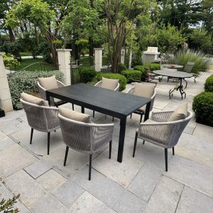 Bộ bàn ghế ngoài trời 6 ghế 1 bàn chữ nhật, phong cách hiện đại, thích hợp sân vườn