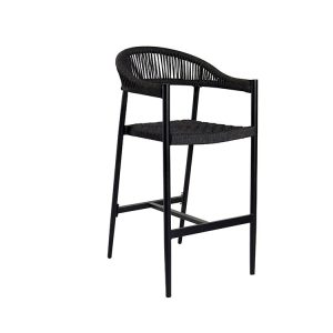 Ghế bar dây rope đen, khung sắt chắc chắn, nhìn nghiêng