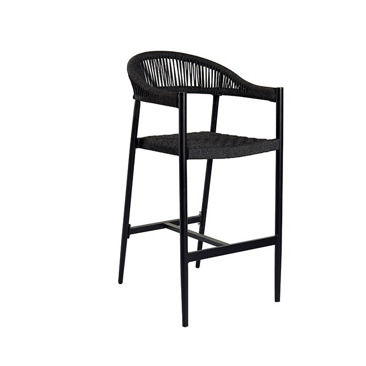 Ghế bar dây rope đen, khung sắt chắc chắn, nhìn nghiêng
