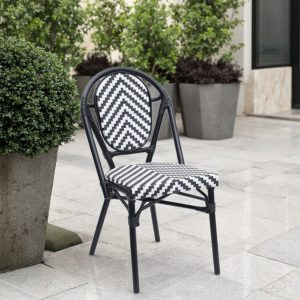 Ghế đơn sân vườn khung nhôm đan dây nhựa giả mây họa tiết zigzag trắng đen