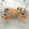 Bộ bàn ghế ngoài trời gỗ teak dây rope, chụp trên nền tường trắng, đủ 5 món