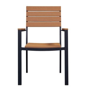 Ghế ăn ngoài trời khung nhôm sơn tĩnh điện, nan gỗ nhựa màu nâu