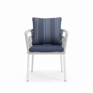 Ghế đơn sân vườn khung nhôm dây rope, nệm và gối tựa xanh navy sọc