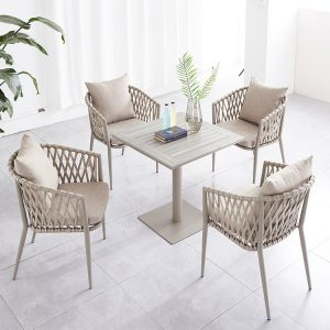 Bộ bàn ghế ngoài trời đan dây chéo hiện đại, khung nhôm sơn tĩnh điện