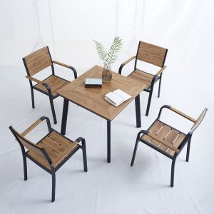 Bộ bàn ghế ngoài trời 4 ghế 1 bàn, chất liệu nhôm và nhựa giả gỗ