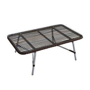 Bàn trà sân vườn khung sắt, mặt dây nhựa giả mây nâu