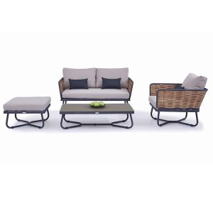 Bộ sofa ngoài trời 4 món gồm sofa đôi, ghế đơn, bàn trà và ghế đôn, phong cách hiện đại